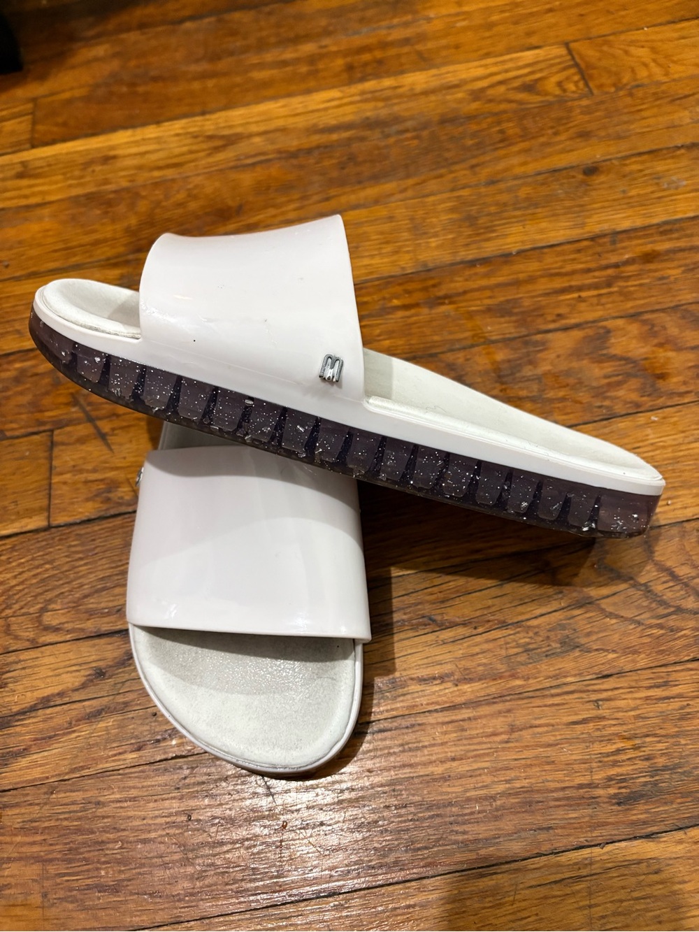 Melissa Beach Slide White Glitter Jelly Sandals Size 8
